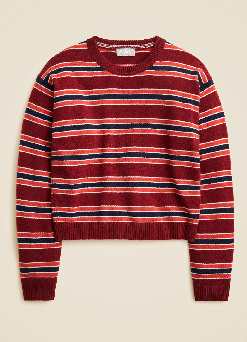 Burgundy Striped Crewneck Sweater