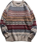 Patterned sweater with a mix of colors on a white background