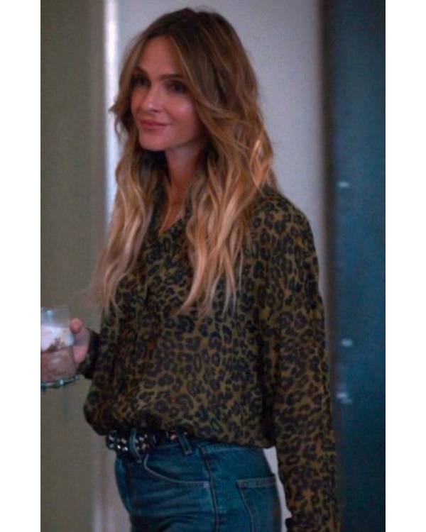Abigail Reese wearing Nili Lotan leopard Gaia silk shirt in The Madison
