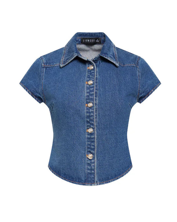 Blue denim shirt on a white background