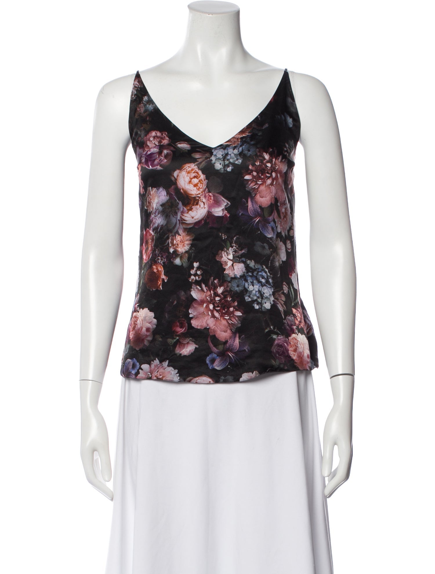 Black Floral Silk Tank Top