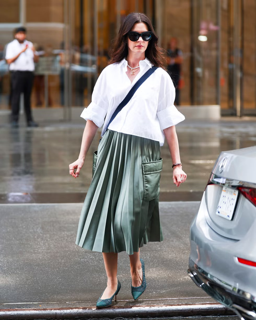 Green Pleated Cargo Midi Skirt