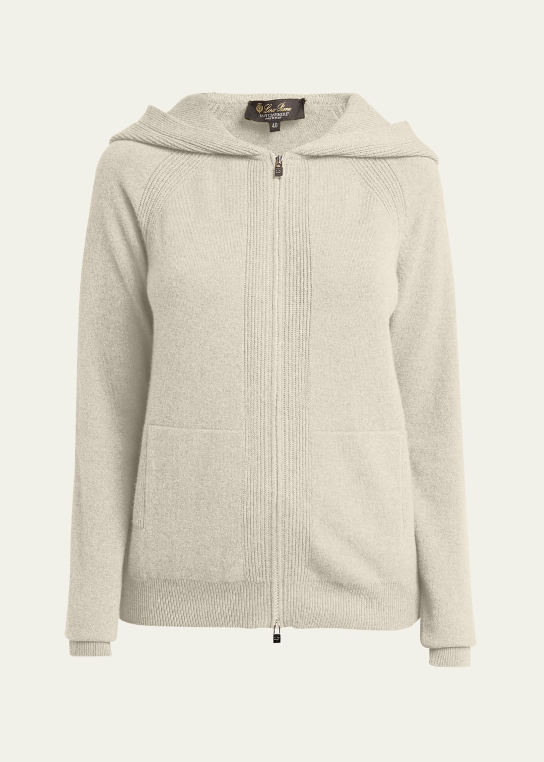 Cream Cashmere Front Zip Hoodie Sweater