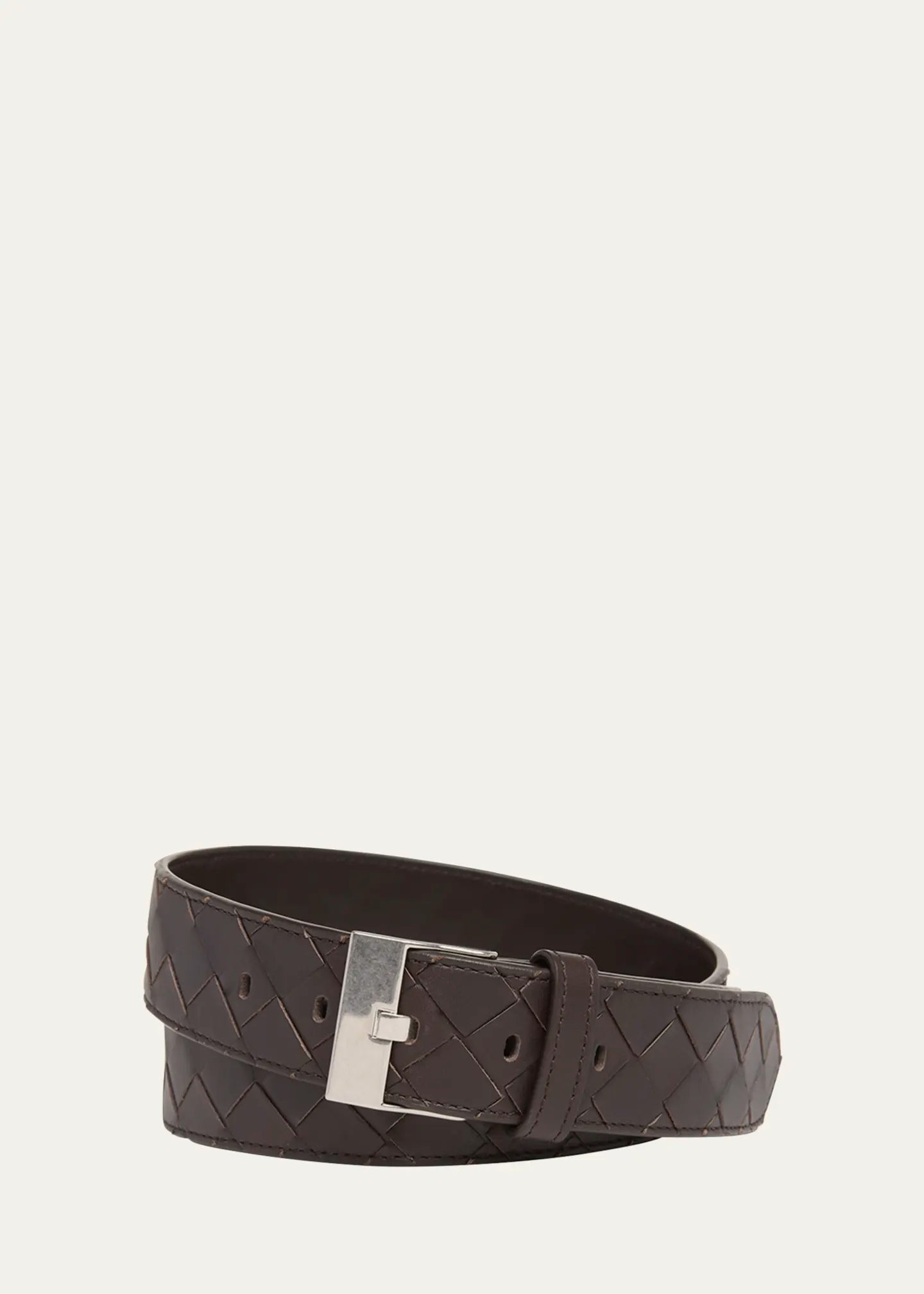 Brown Suede Watch-Buckle Intrecciato Leather Belt
