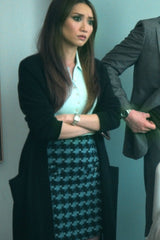 Sandro blue and black houndstooth tweed mini skirt product photo