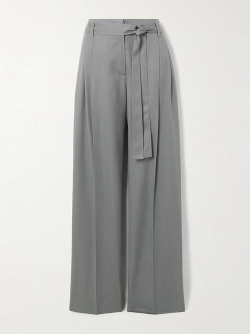 Michelle Pfeiffer as Stacy Clyburn Lonan Belted Pleated Silk Straight-Leg Pants · The Madison Outfits · Seek