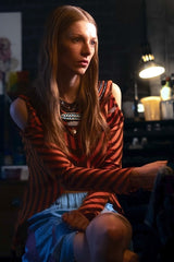 Shop Jules Vaughn's Orange Striped Long Sleeve Top from Euphoria Season 3 · Seek