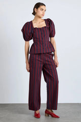 Damson Madder harriet blouse in burgundy and navy stripe