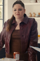 AQUA burgundy faux leather cropped jacket product photo