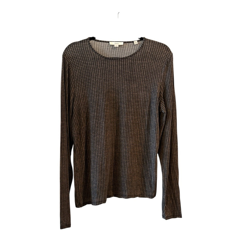 Brown Houndstooth Long Sleeve Top
