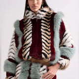 Multicolor Mixed-Print Faux Fur Coat