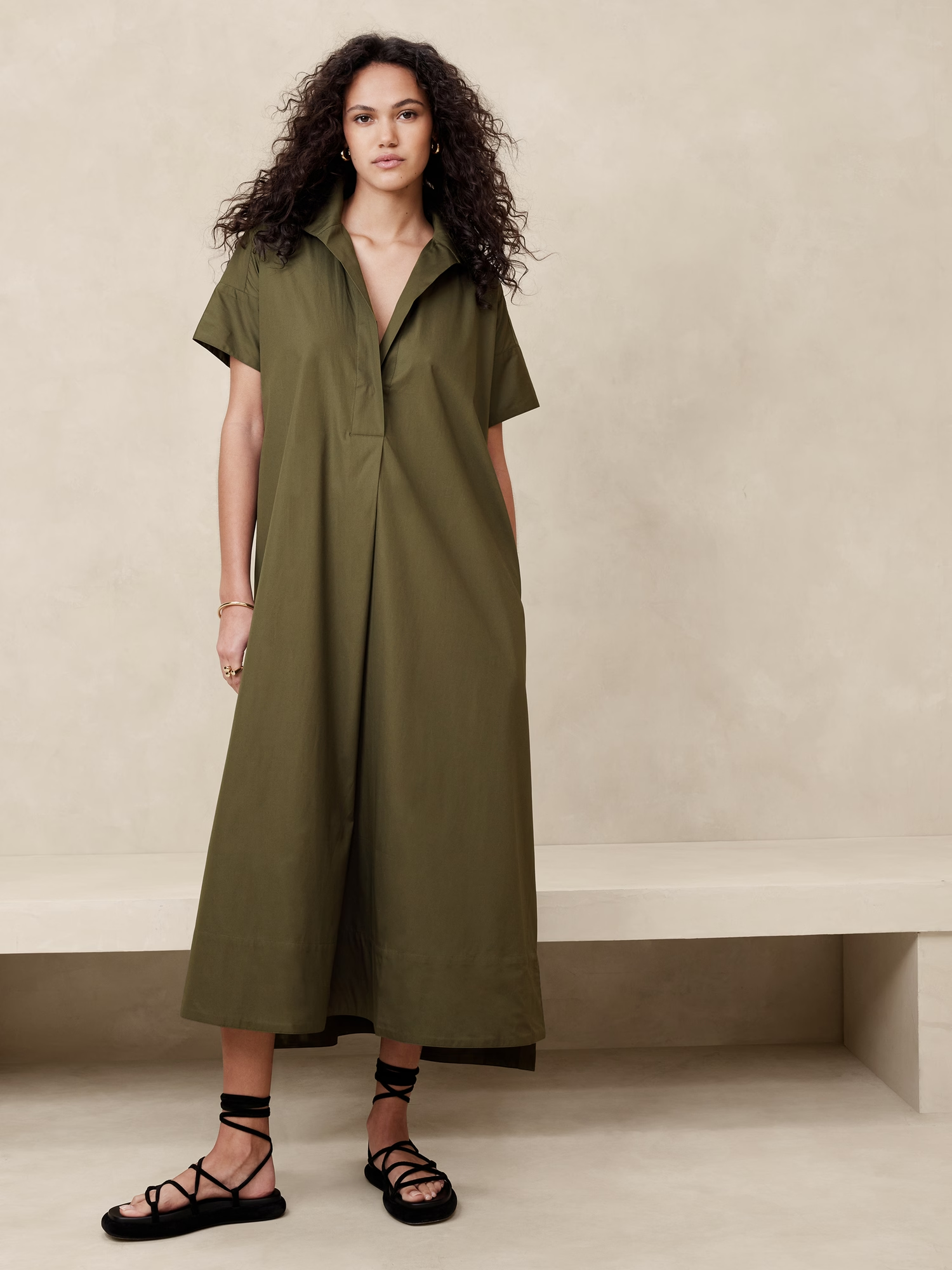 Cruz Poplin Mini Dress in Spiced Olive Green