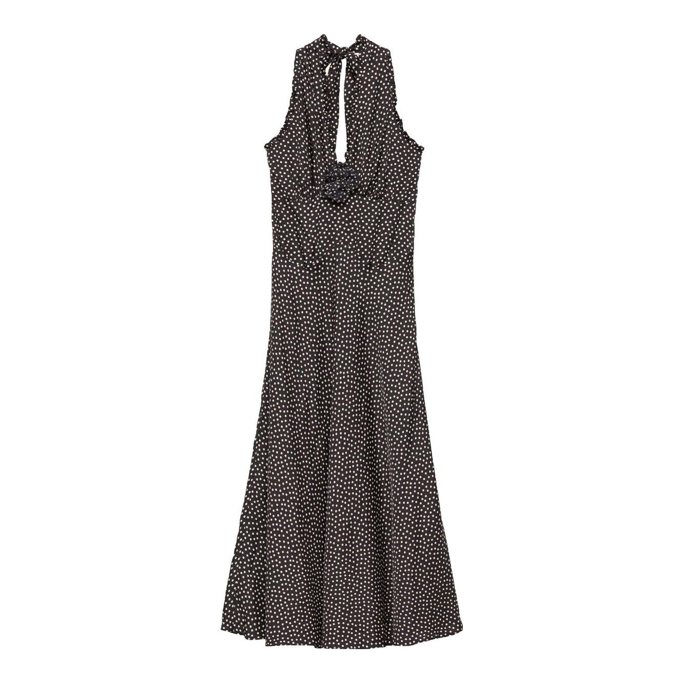 Mazarin Ruffled Polka-Dot Silk-Blend Satin Halterneck Dress