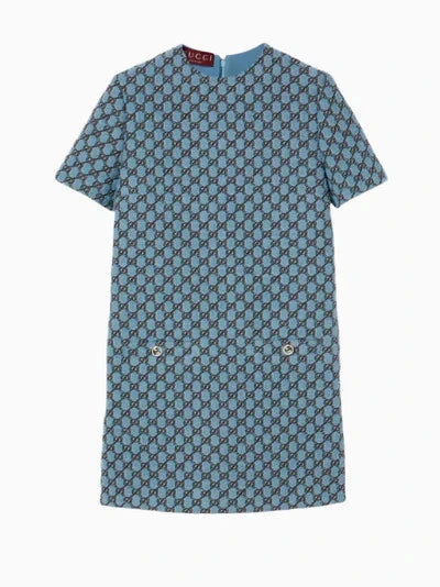 Blue GG Short Sleeve Mini Dress