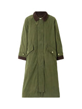 Green Corduroy-Collar Long Coat