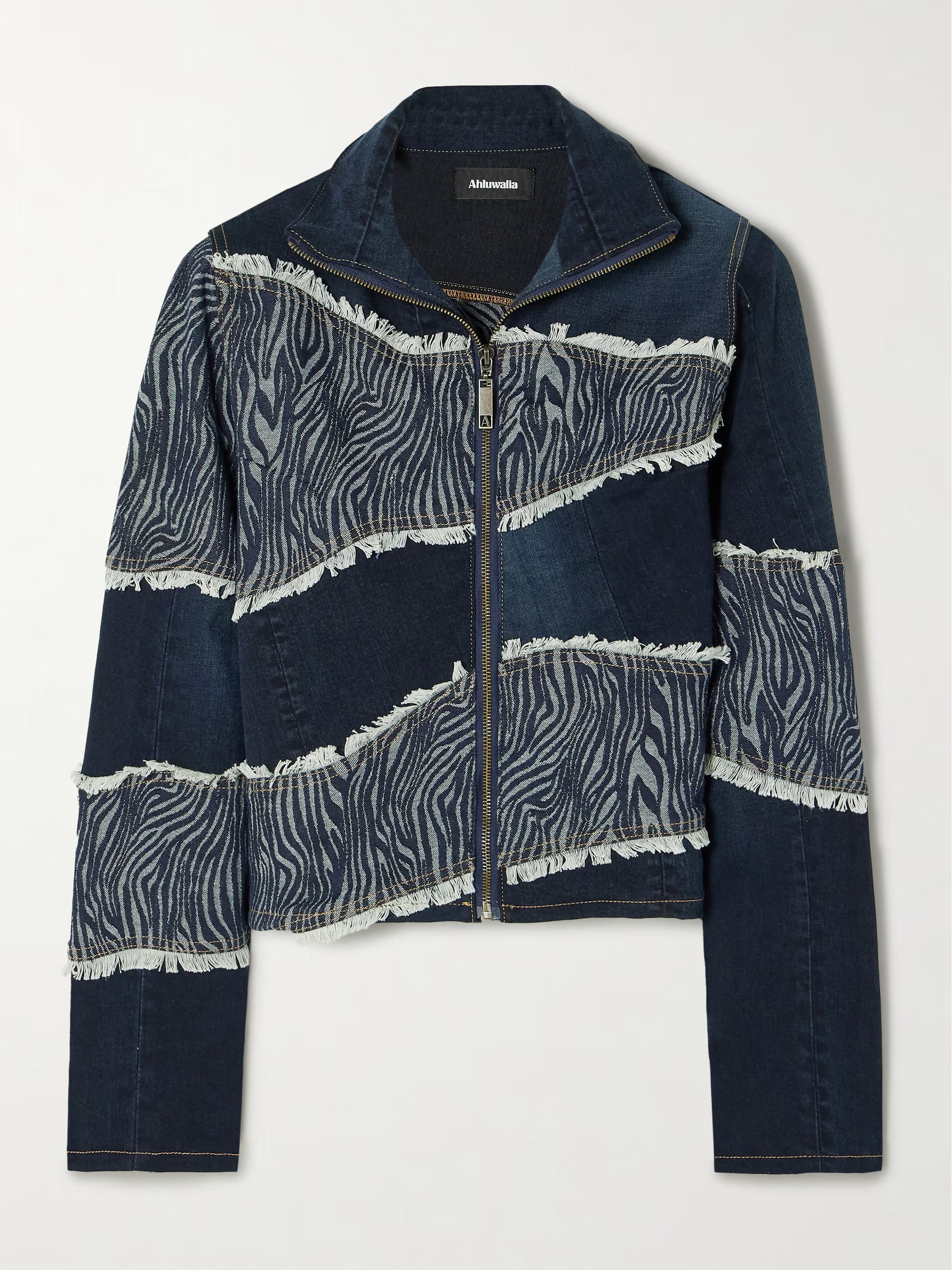 Frayed Patchwork Recycled Denim And Denim Jacquard Jacket