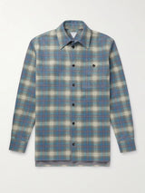 Blue Plaid Flannel Print Leather Shirt
