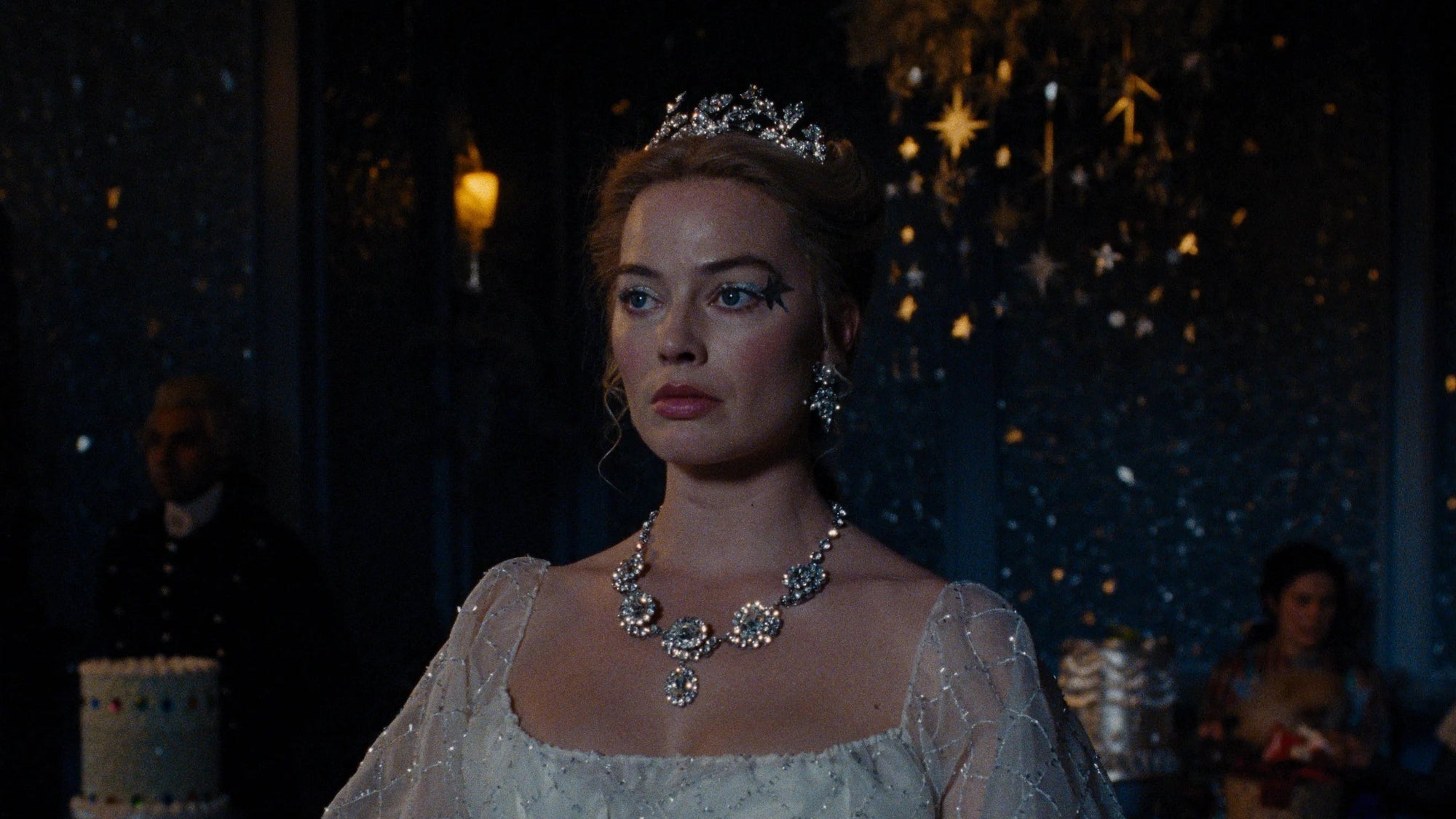 Woman in a historical costume with a dark background