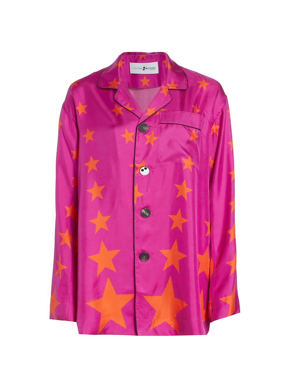 Emily In Paris Pink and Orange Printed Silk Pajama Shirt with Stars