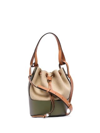Balloon bucket bag in Canvas and Olive Leather