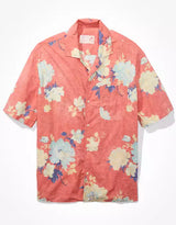 Outer Banks Floral Button-Up Resort Shirt In Red