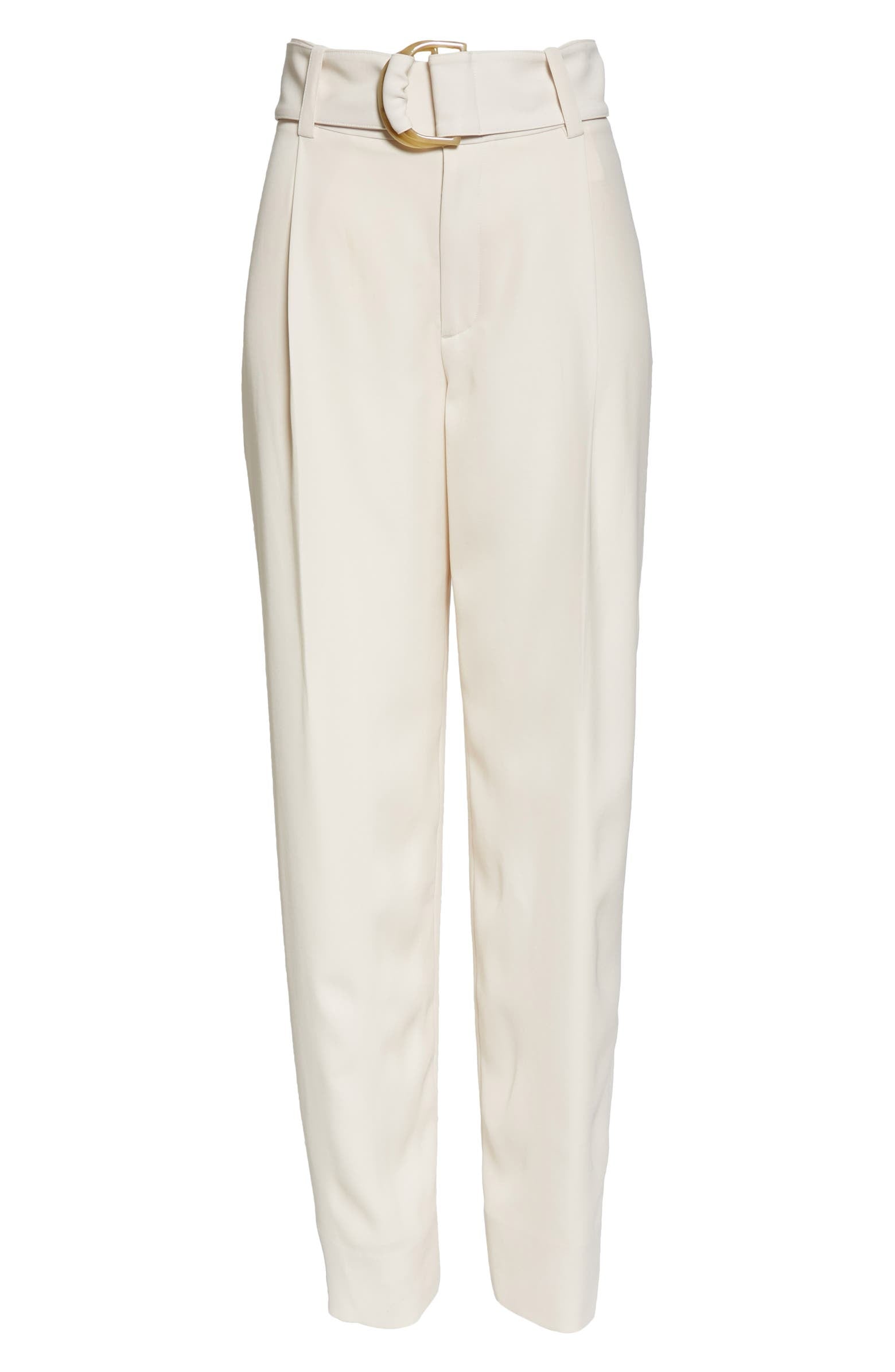Belted Tapered Trousers in Magnolia Off White