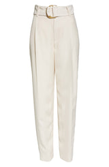 Belted Tapered Trousers in Magnolia Off White