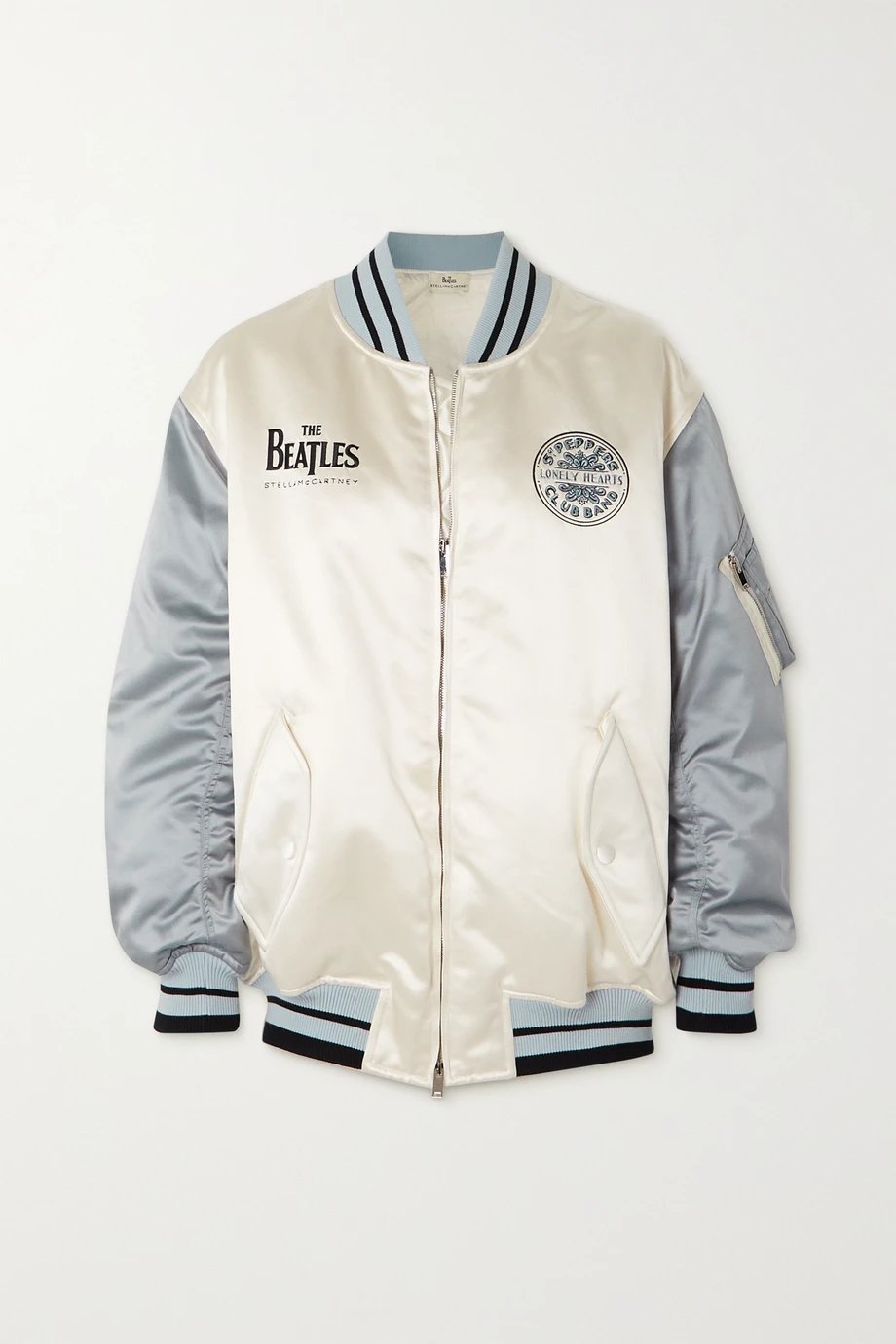 The Beatles Get Back oversized embroidered satin bomber jacket