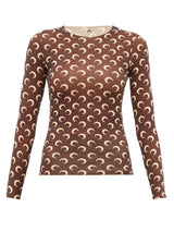 MARINE SERRE Brown & Beige Moon Allover Long Sleeve T-Shirt