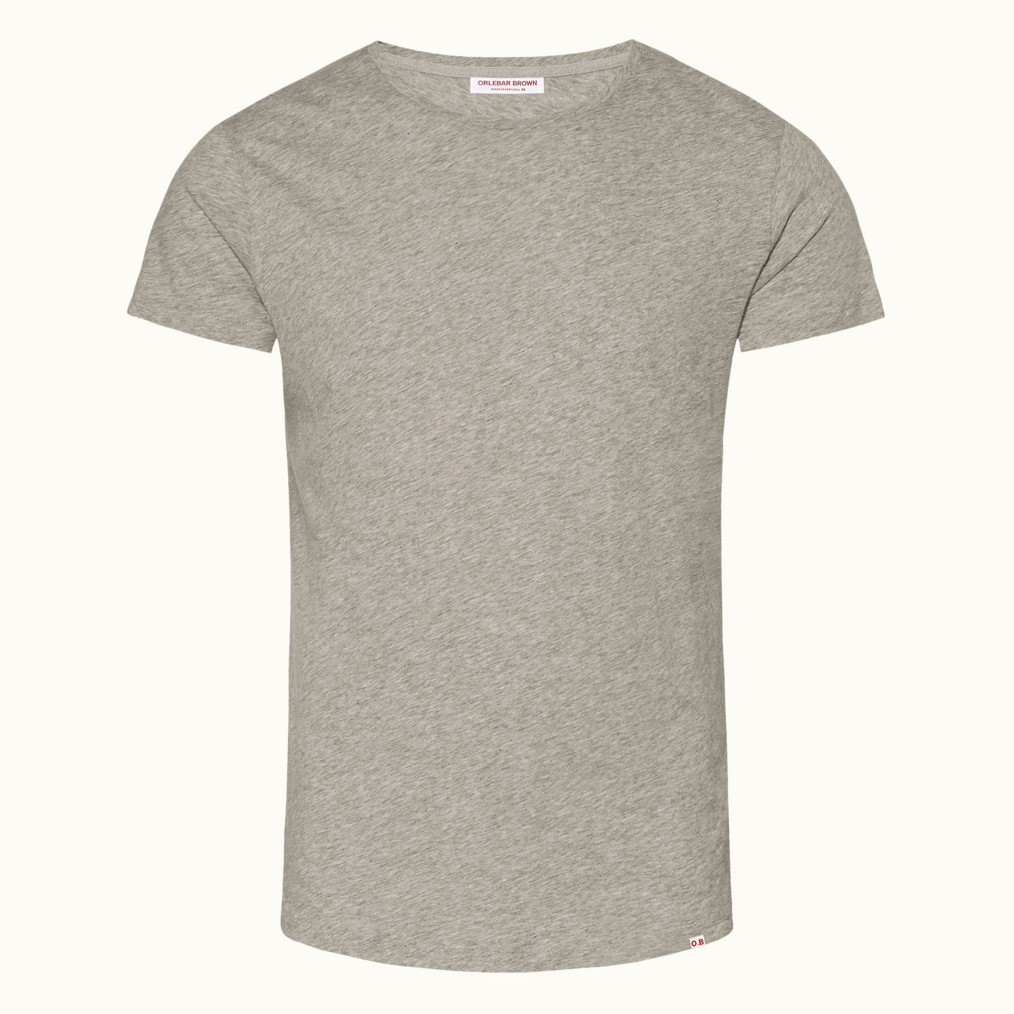 OB-T White Tailored Fit Crew Neck T-Shirt in Mid Grey Melange