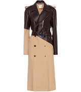 Leather and wool-gabardine trench coat