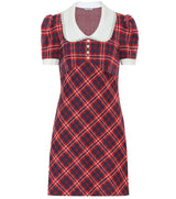 Red Tartan Plaid Mini Dress with Collar