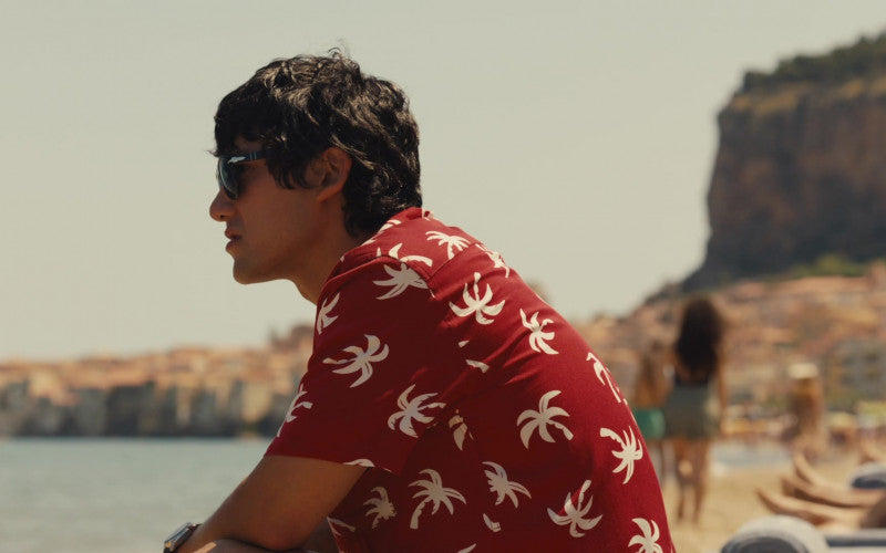 Onia Vacation Red Short Sleeve Shirt with Palm Trees