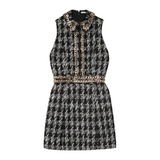 Ellis chain-embellished checked tweed mini dress in Black Gold Metallic