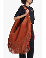 Balmain x Netflix - Fringed terracotta suede maxi Hobo bag