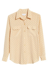 Equipment Signature Slim-Fit Polka Dot Silk Shirt in Safari + White