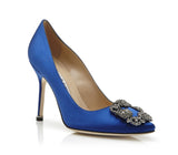 HANGISI Blue Satin Jewel Buckle Pumps