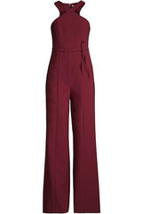 Dash Halter Jumpsuit in Rhubarb Burgundy Red