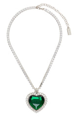 Silver & Green Crystal Heart Necklace